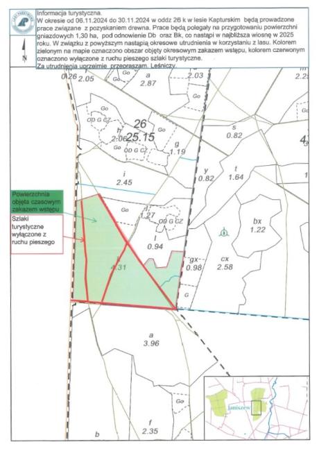 Informacja turystyczna - prace związane z pozyskaniem drewna w Lesie Kapturskim